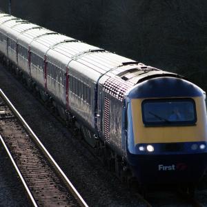 A class 43 Intercity 125 of First Great Western Circo 2010s along the South Wales Coastal line between Newport and Cardiff.